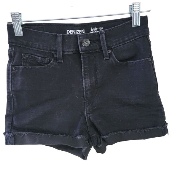 Levi's Denizen Junior Sz 3 Black High-Rise Shortie Cuffed Stretch Denim Shorts - Picture 1 of 8